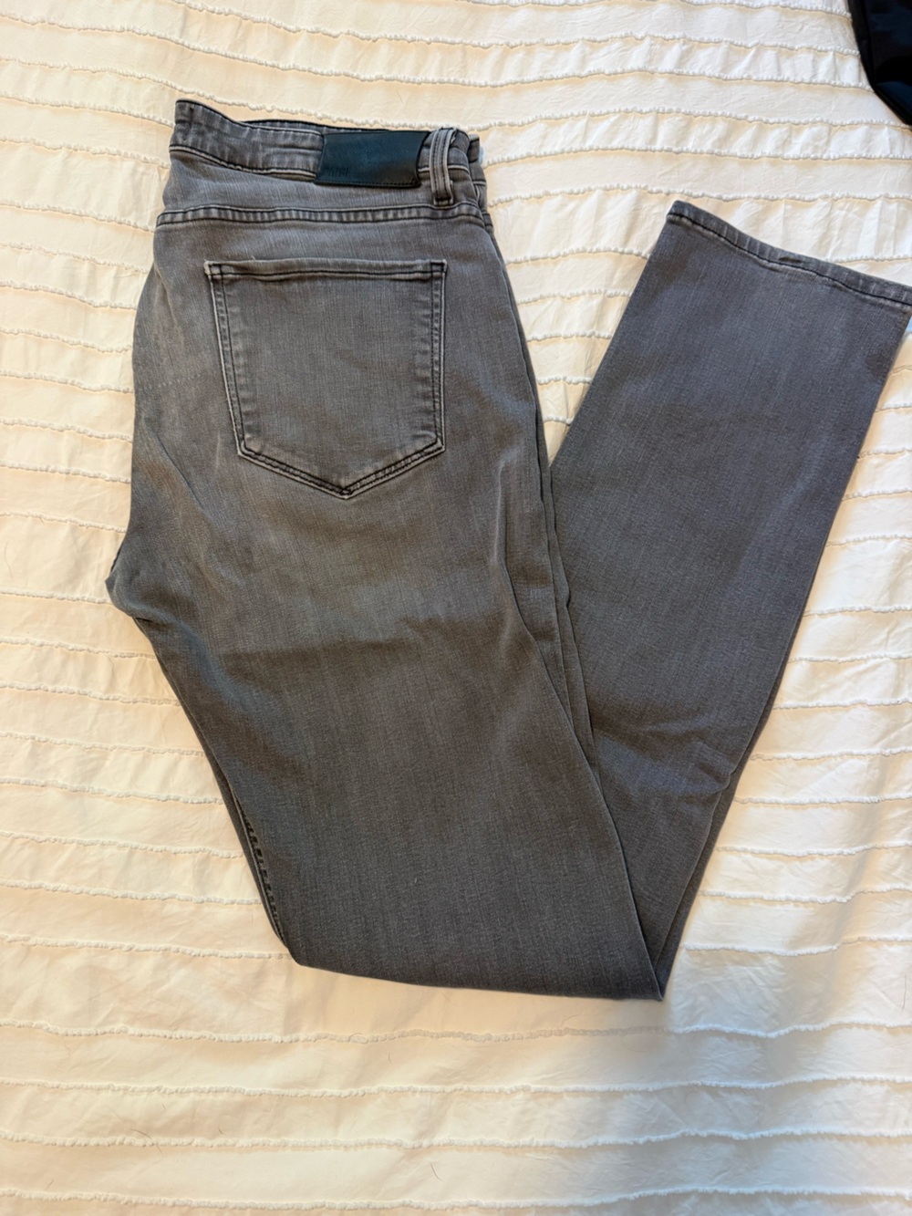 PAIGE Gray Straight-Leg Jeans with Black Leather Patch